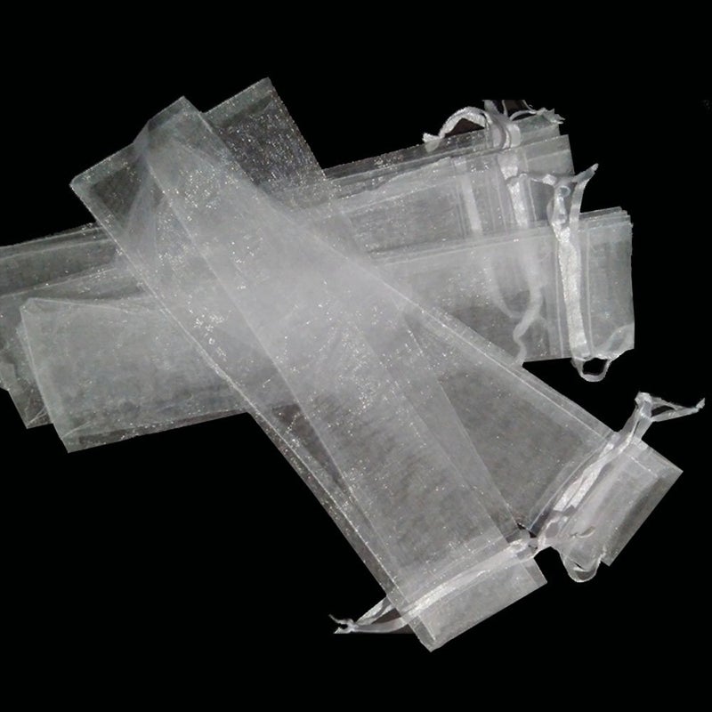 Bezall 50Pcs Organza Hand Fan Bags, 2x10 Inches White Folding Fan Drawstring Bag Hand Fan Decorative Pouch Party Wedding Favor Gift Bags - Image 2